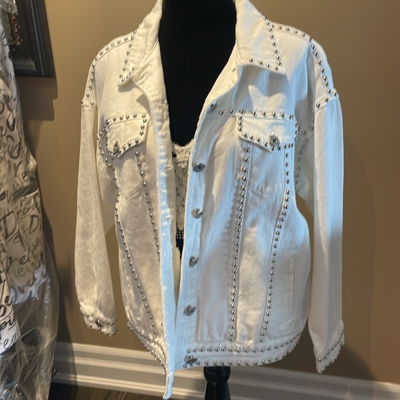White Denim Jacket with silver studs - Picture 2 of 16